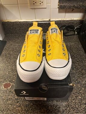 Converse Women Yellow Canvas Slip-On Platform Sneakers
